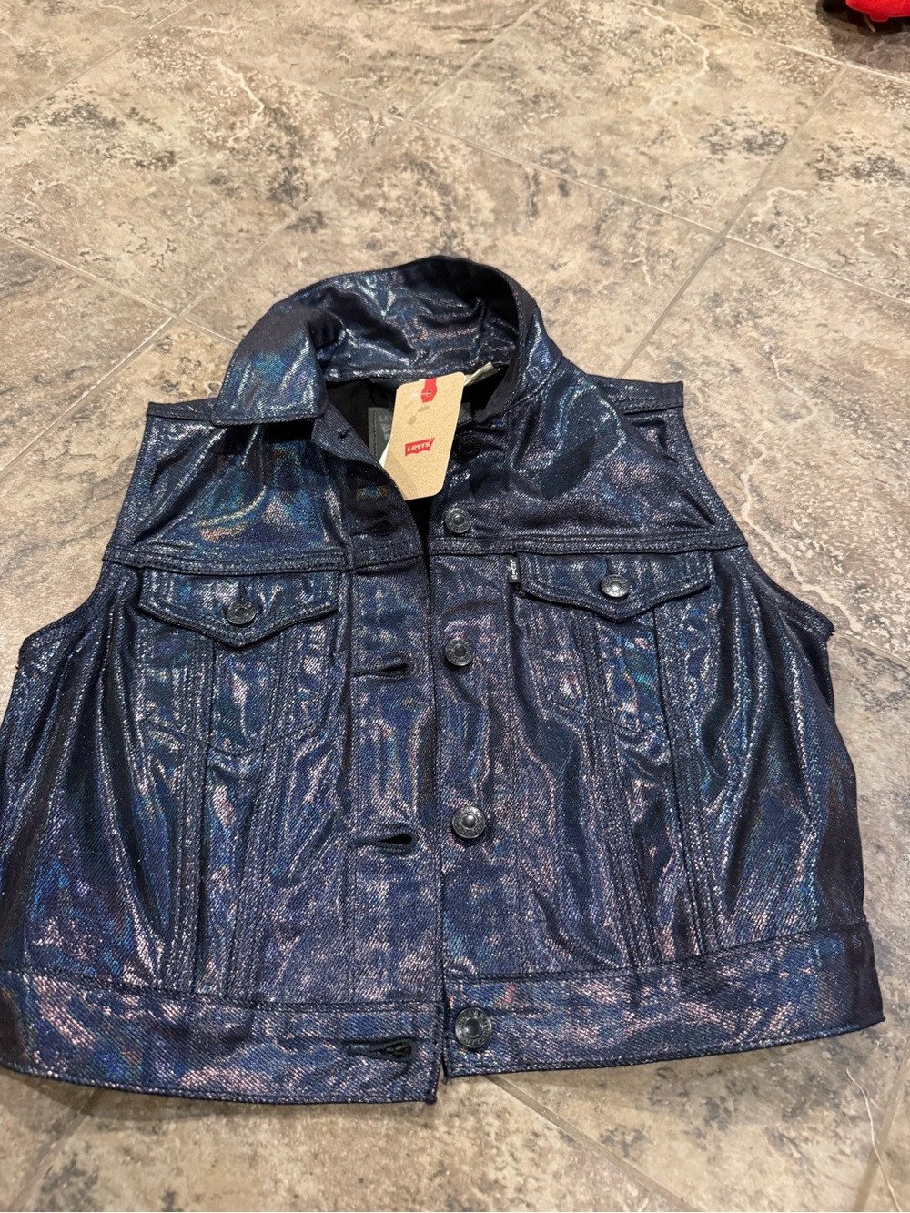 🍝Levi's Iridescent sparkly Navy Blue Denim Vest
